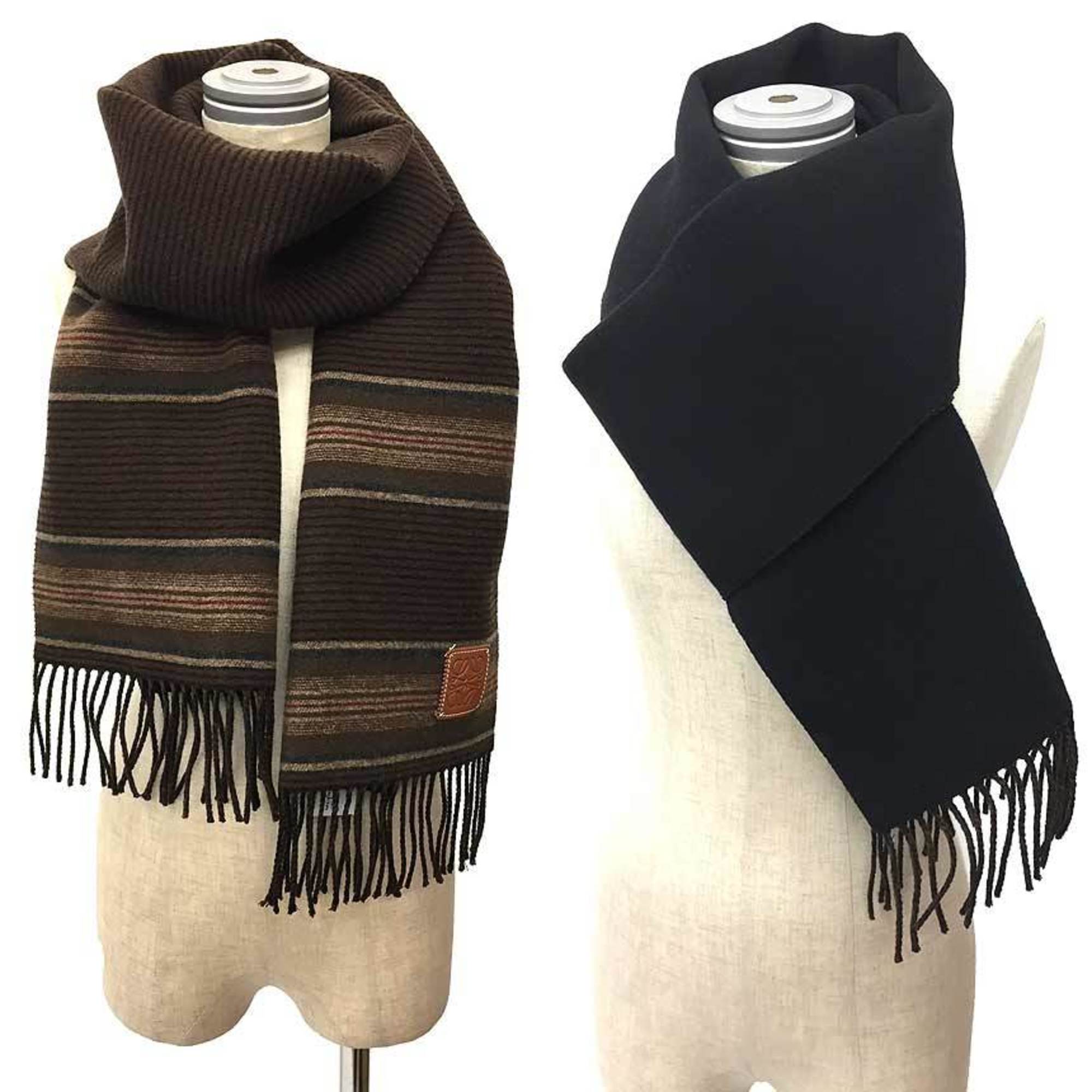 LOEWE Muffler Striped Wool Cashmere Black x Brown aq9405