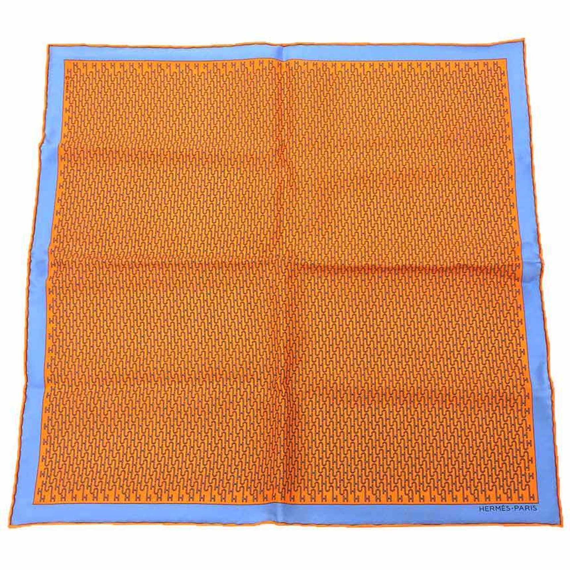 HERMES Pocket square Scarf Muffler Carre POCHETTE TWILL VINTAGE PUZZLE H805906T-02 100% Silk 02 ORANGE/CIEL Orange preserved neckerchief bandana Men's Women's Hermes aq9 413