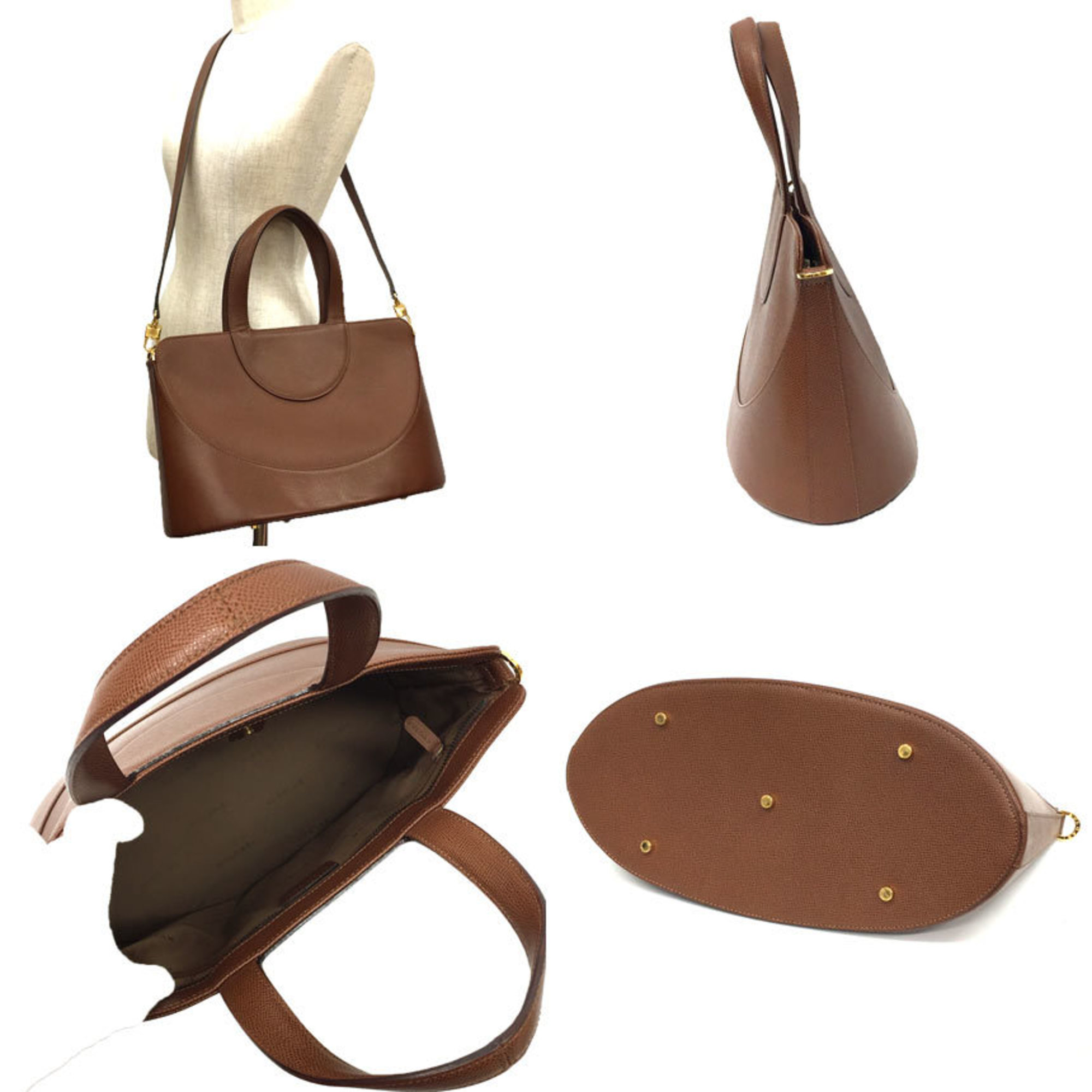 BVLGARI Shoulder Bag 2WAY Tote 21218 Decollete Medium size handbag Grain Leather Brown Women's aq9394
