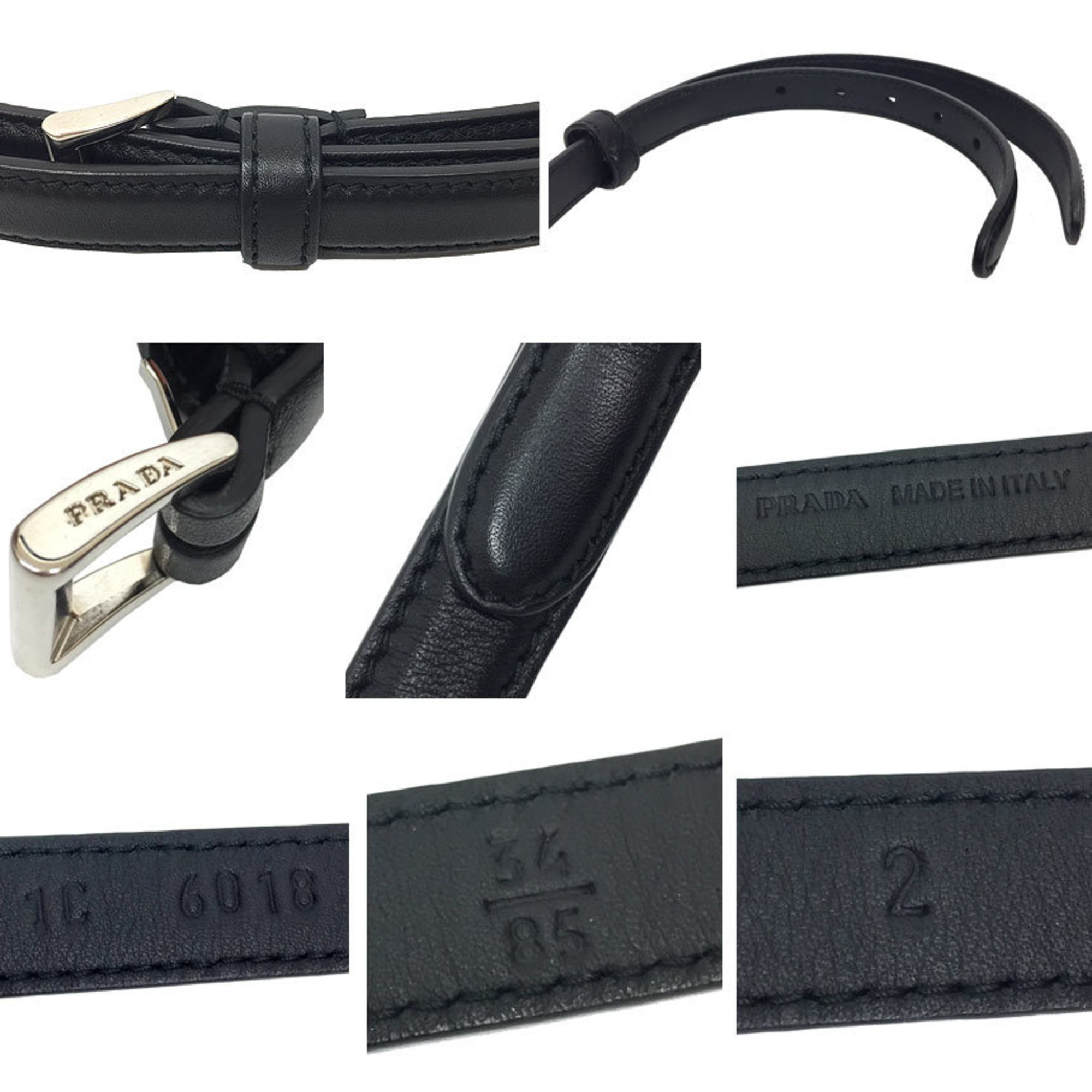 Prada PRADA narrow belt 1C6018 85/34 size silver buckle black leather aq6681