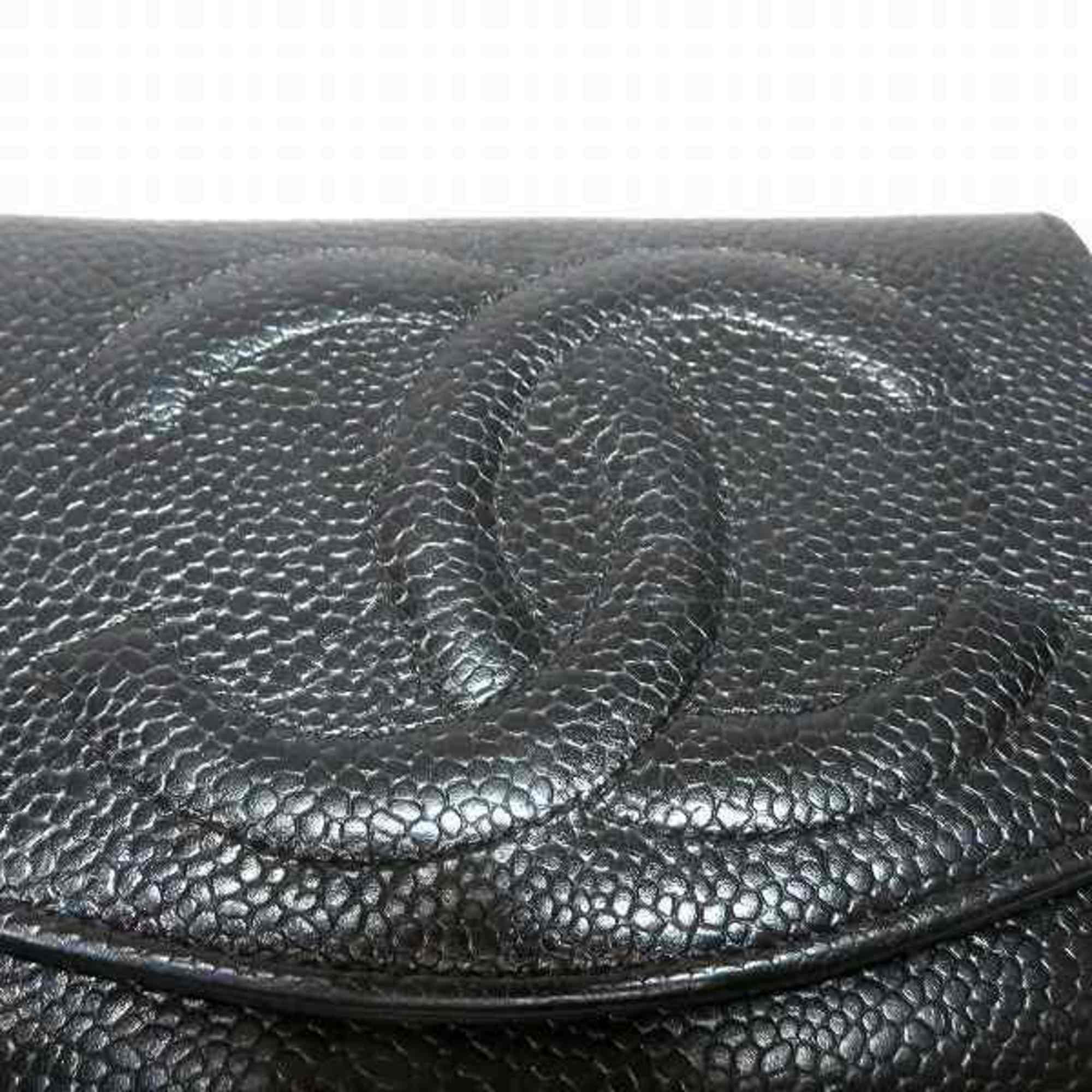 CHANEL Coco Mark W Hook A13496 Caviar Skin Bifold Wallet Women's