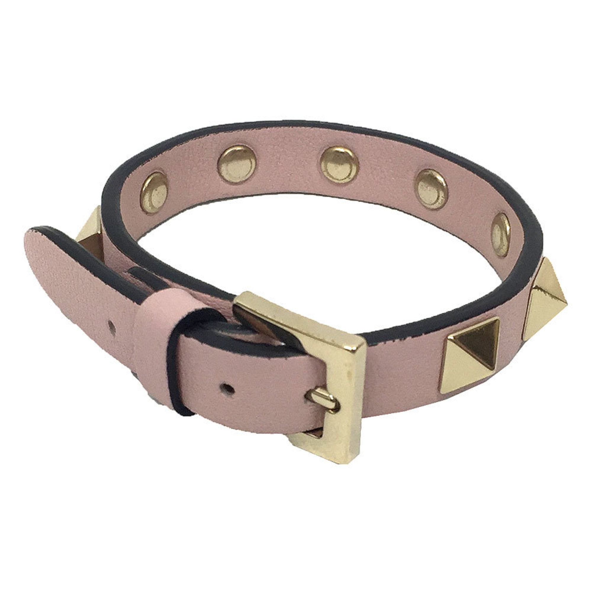 Valentino Garavani Rockstud Leather Bracelet Pink x Gold aq9086