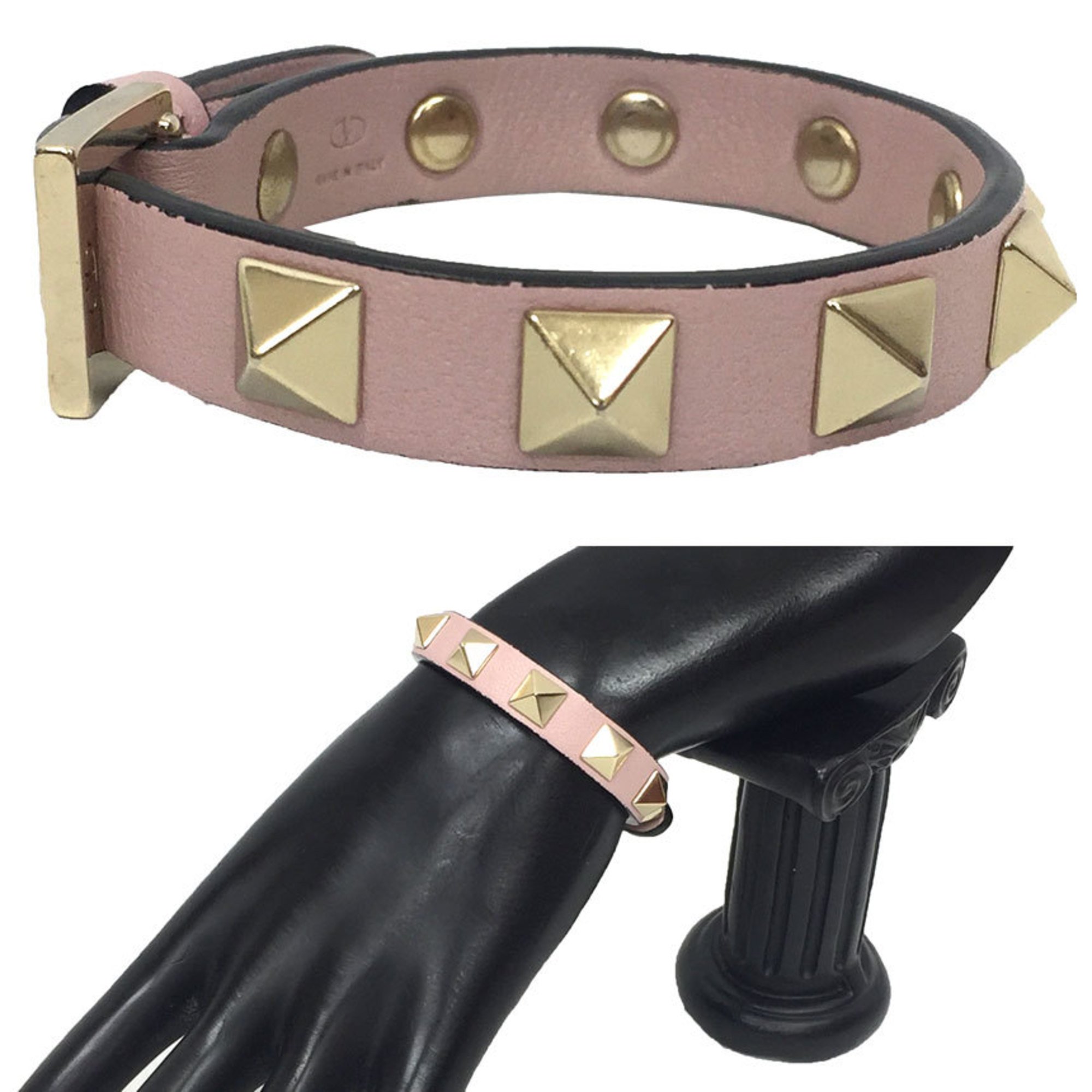 Valentino Garavani Rockstud Leather Bracelet Pink x Gold aq9086