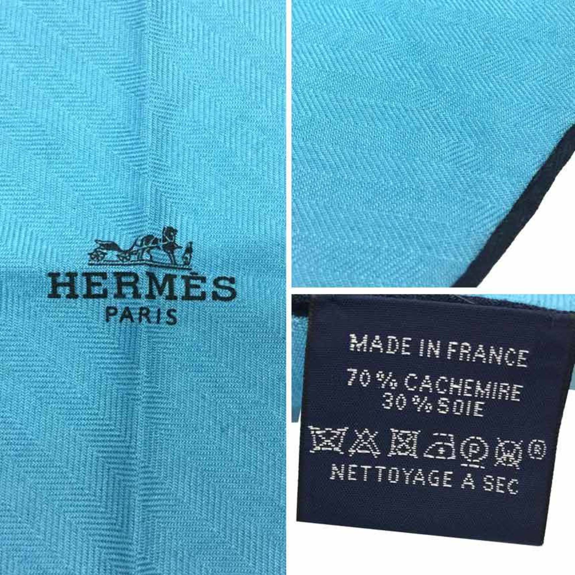 HERMES Hermes Losange Scarf Muffler Diamond-shaped Silk x Cashmere Light Blue Cascil aq9436