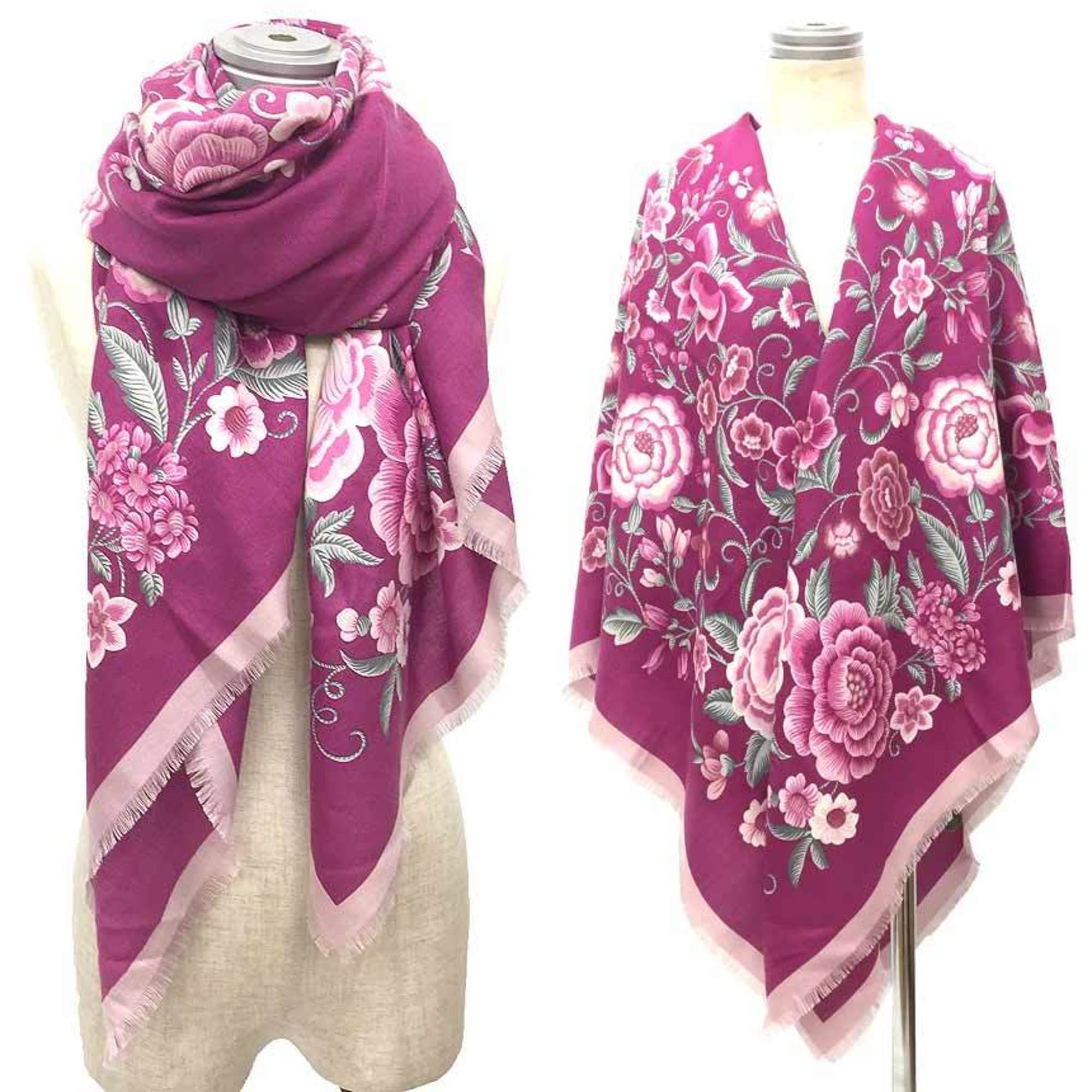 LOEWE Flower pattern large stole shawl 918.03.006 Pink cashmere silk Loewe women's aq9406