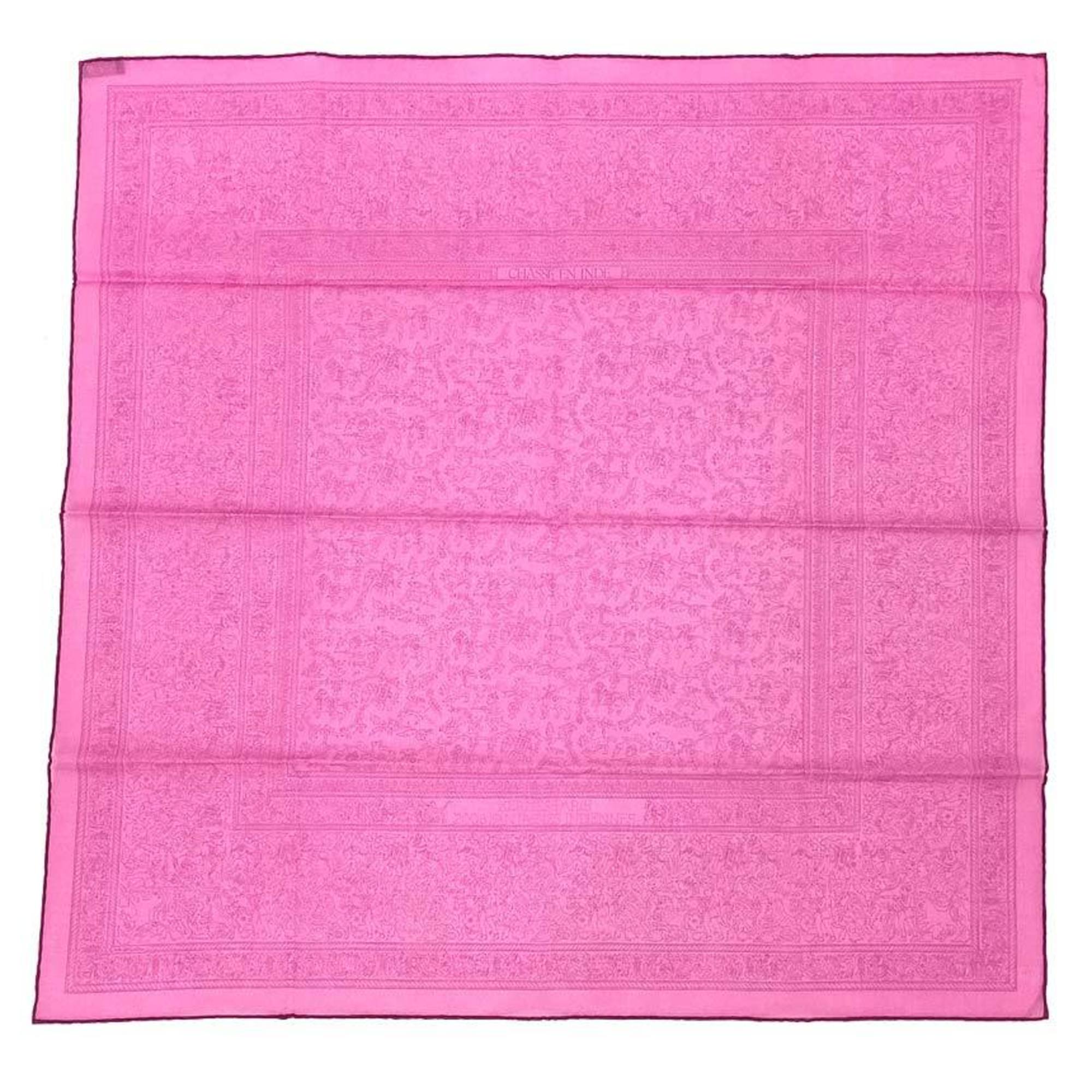 HERMES Hermes Carre 65 Handkerchief Bandana 100% Cotton CHASSE EN INDE Indian Hunting Pocket Neckerchief Pink Purple aq9338