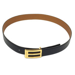 Hermes HERMES leather belt #80 black gold buckle 〇 R carved (made in '88) aq5647