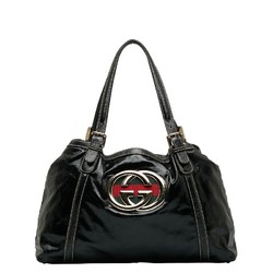 Gucci Newbrid Double GG Tote Bag 162094 Black PVC Patent Leather Women's GUCCI