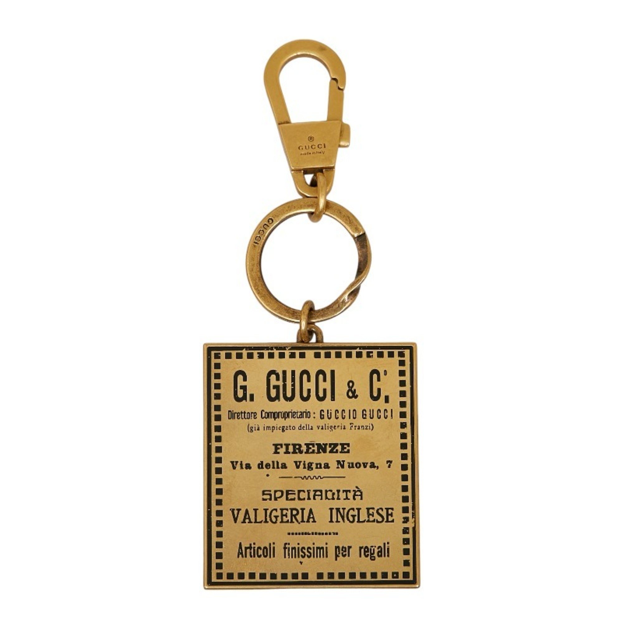 Gucci Label Motif Keychain Keyring Bag Charm 495420 Gold Metal Men's GUCCI