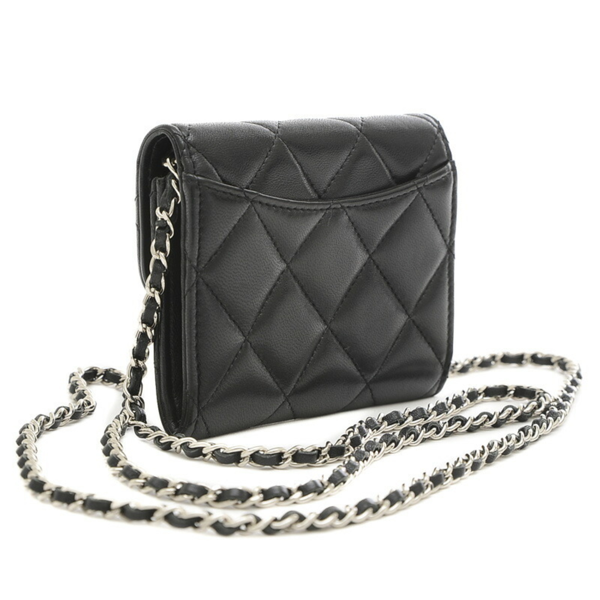 Chanel Matelasse Chain Shoulder Wallet Lambskin Black AP0238