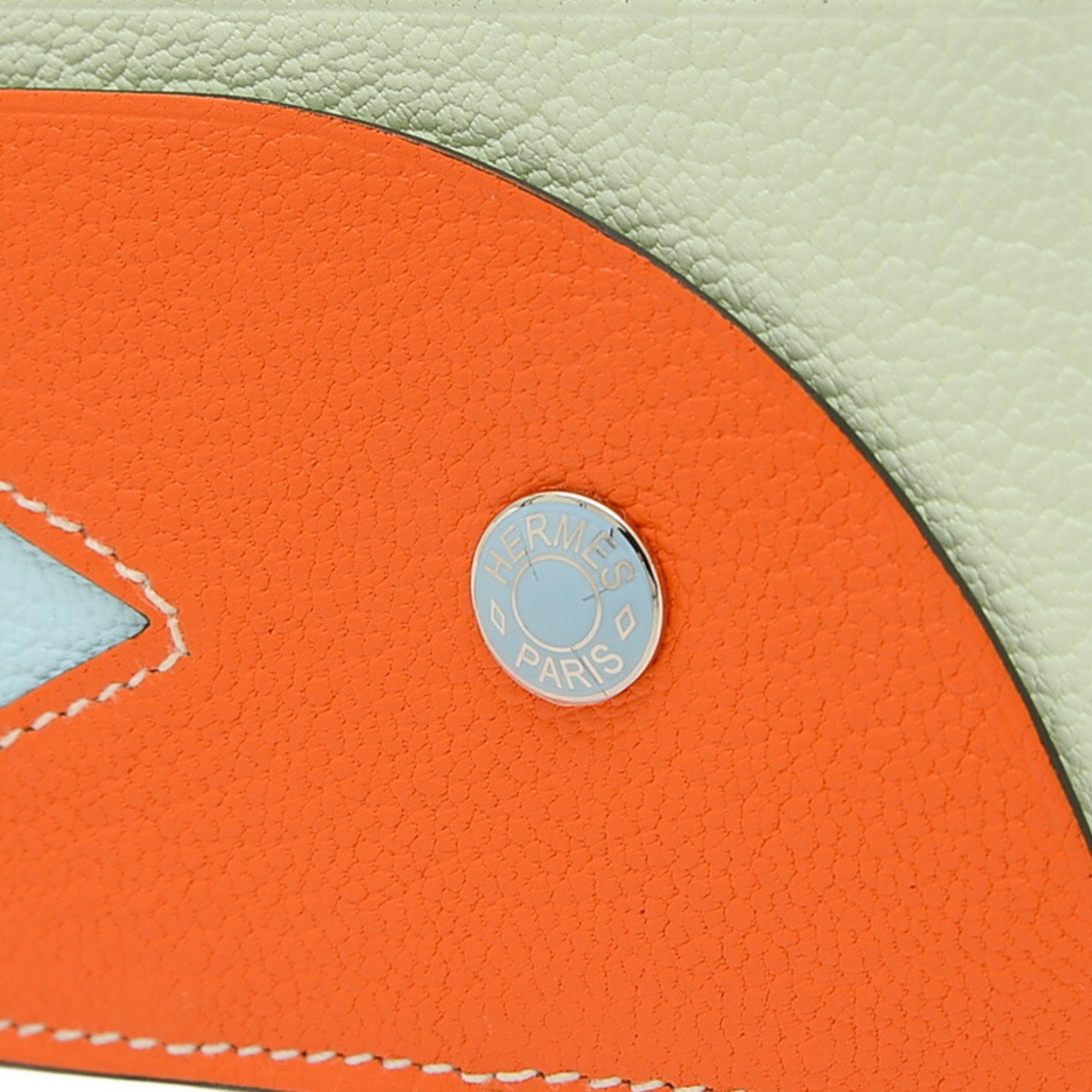 Hermes Poisson Fish Card Holder Chevre Orange Vert Fizz B Engraved