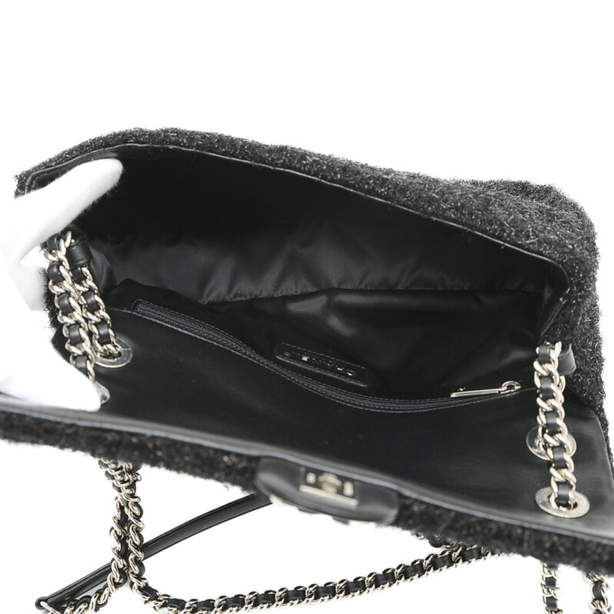 Chanel Matelasse W Chain Shoulder Bag Tweed Black