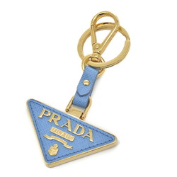 Prada Triangle Saffiano Leather Key Ring Gold Blue 1PP128