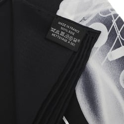 Hermes Carre 70 Muffler/Scarf Please Check-in PLEASE CHECK-IN Black White Silk