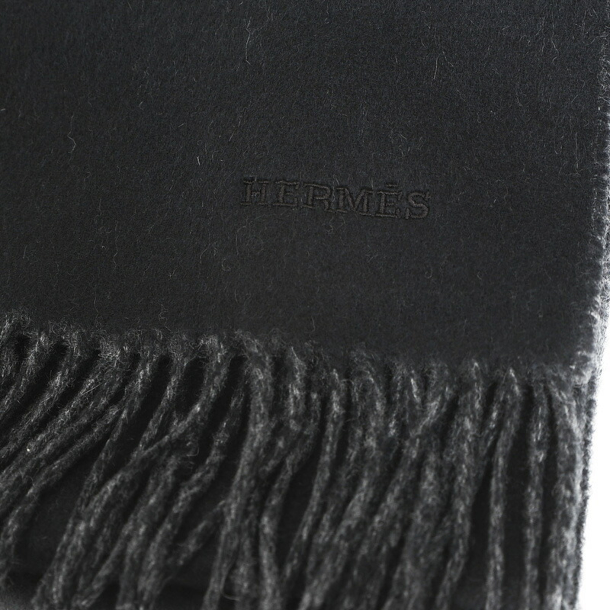 Hermes Recto Verso Muffler Black Flannel Gray 100% Cashmere 40×160