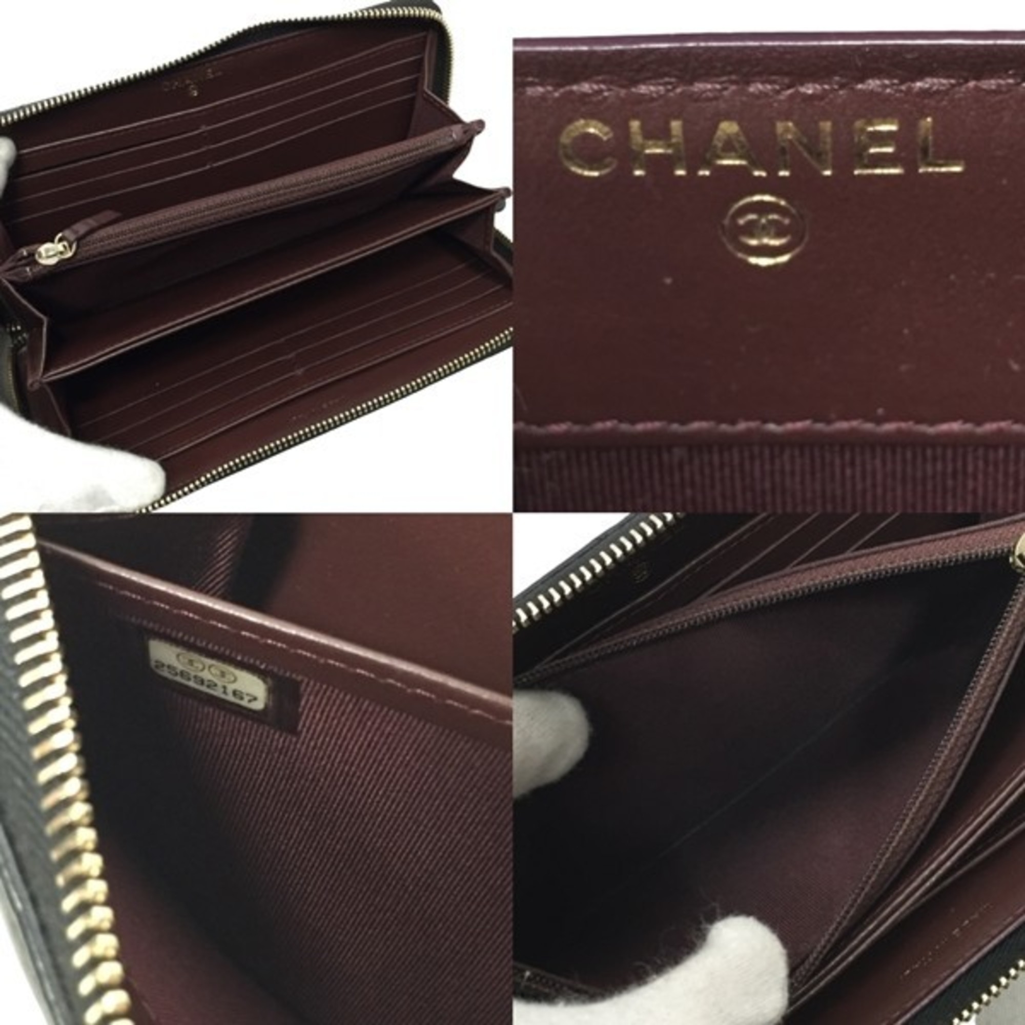 CHANEL Matelasse Lambskin A80830 Round Embroidery Zip Wallet Women's Charm ITHB96SFVEIS RM2574D