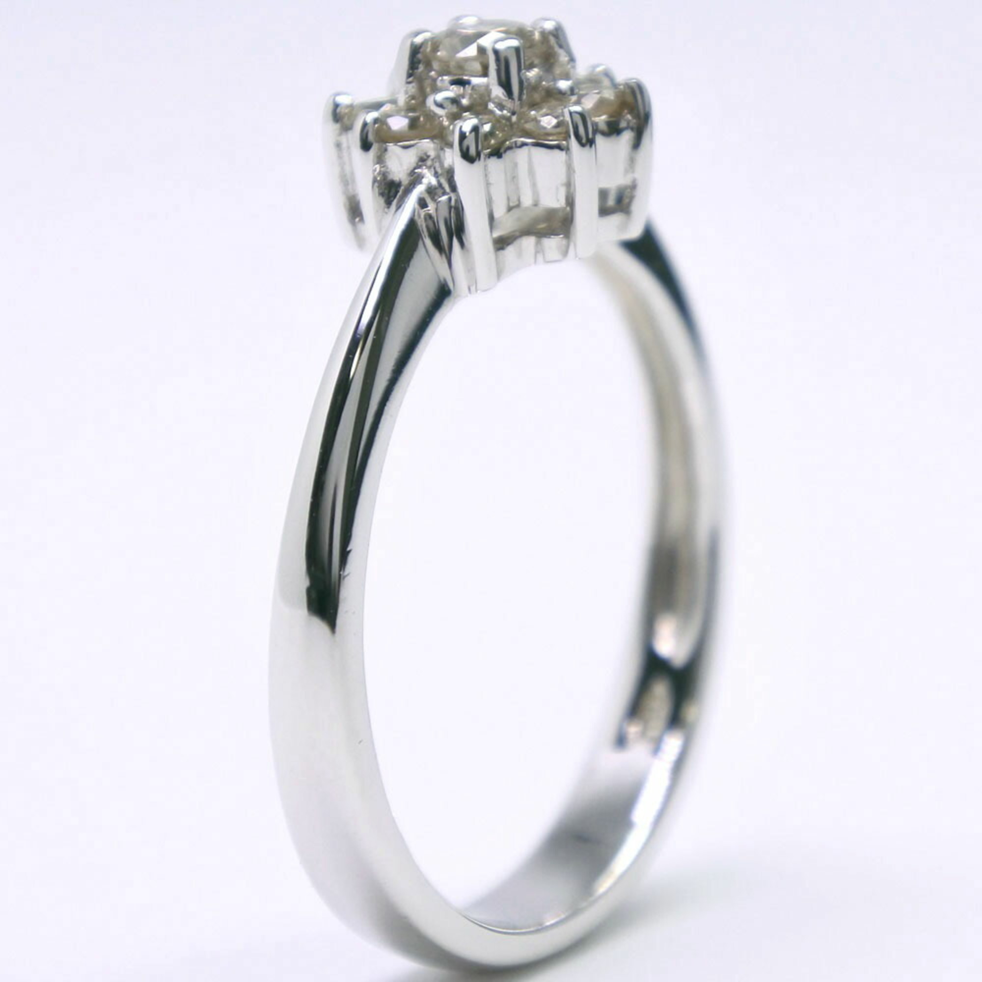 Flower motif ring K18 white gold x diamond approx. 3.2g Women's S