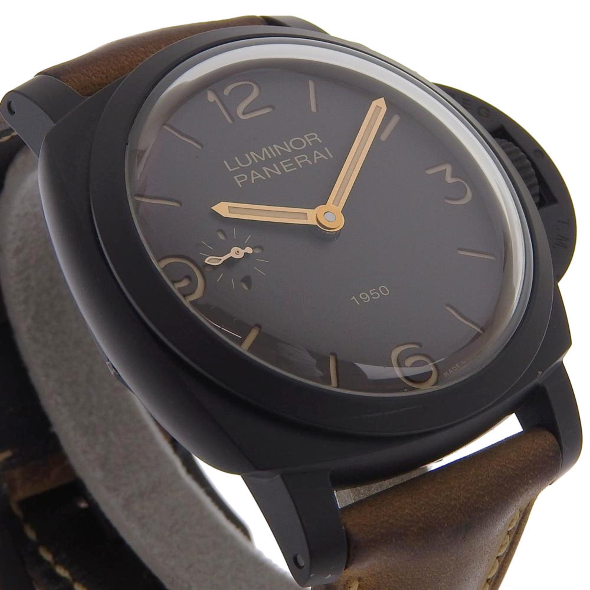 Panerai Watch Luminor 1950 3DAYS Limited 2000 PAM00375 Composite x Leather Brown Manual Winding Small Seconds Dial Men's