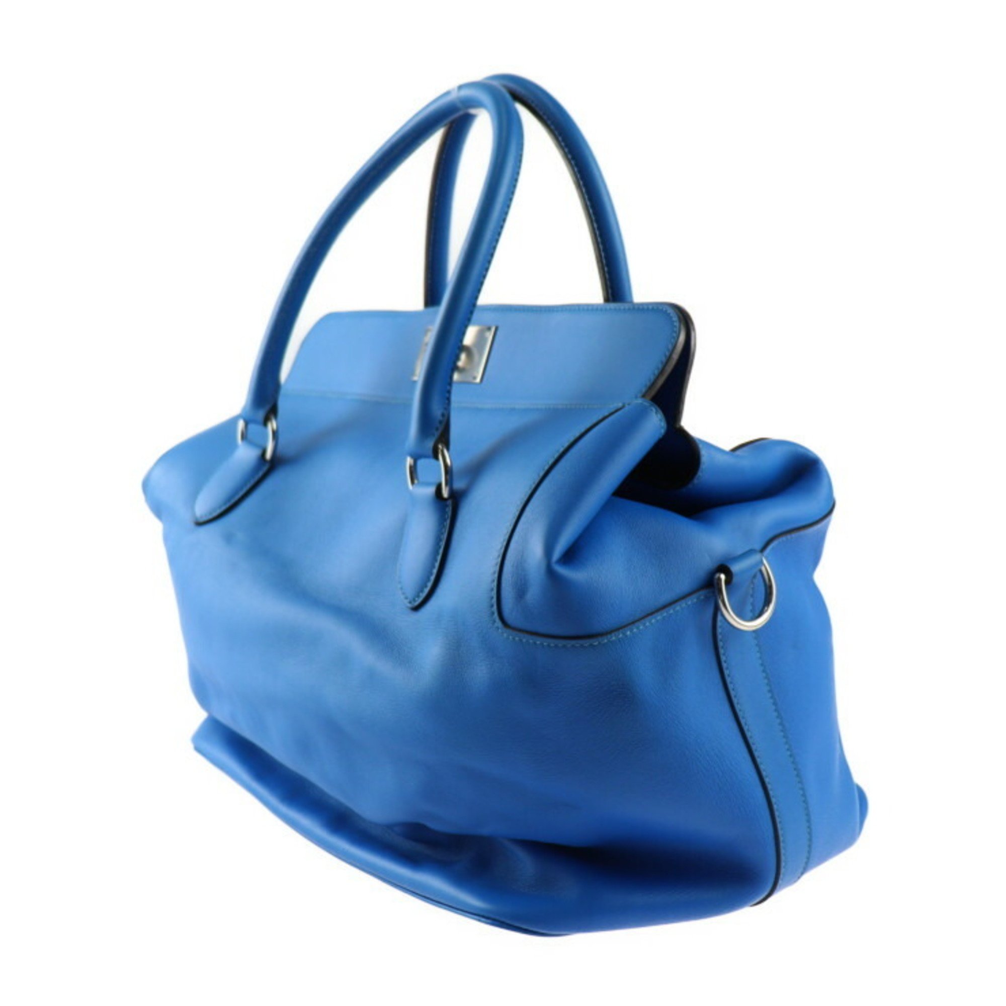 HERMES Toolbox 33 Handbag Vaux Swift Blue Hydra Shoulder Bag Boston Turnlock