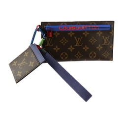 LOUIS VUITTON Louis Vuitton Ribbon Pouch Monogram M63045 PVC Leather Brown Blue Red Multi Case Card Carabiner