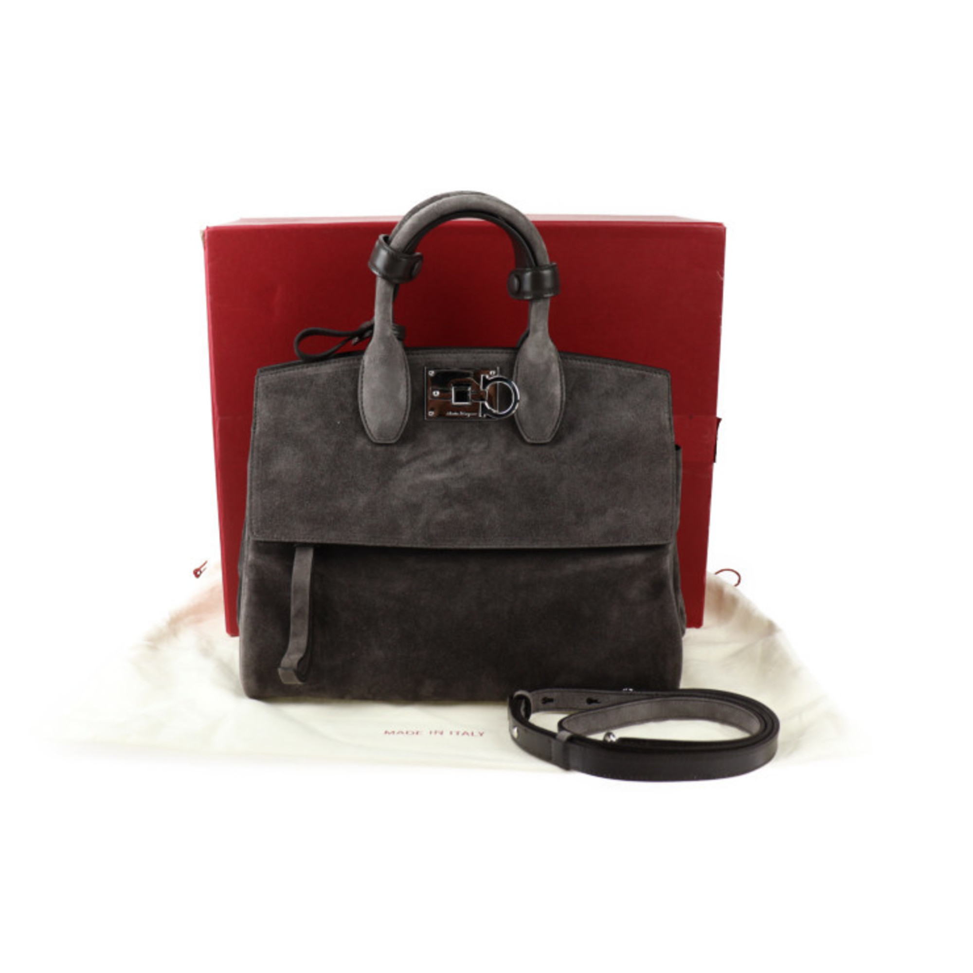 Salvatore Ferragamo Studio Small Bag Gancini Handbag 21 H796 Suede Gray Shoulder