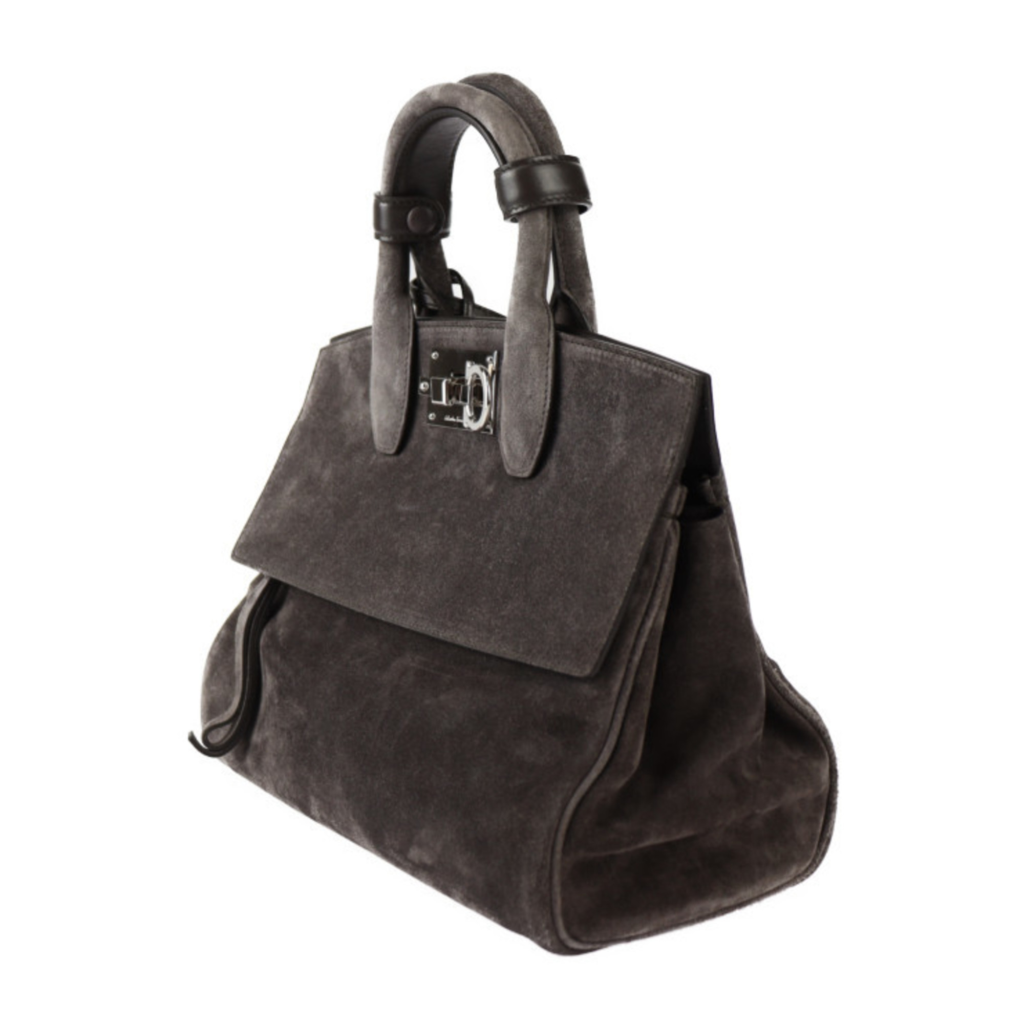 Salvatore Ferragamo Studio Small Bag Gancini Handbag 21 H796 Suede Gray Shoulder