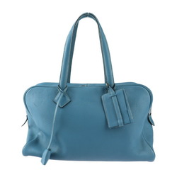 HERMES Victoria 35 Handbag Taurillon Clemence Blue Jean Boston □K engraved