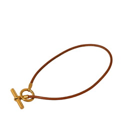 Hermes Grennan Choker Necklace Brown Gold Plated Leather Women's HERMES
