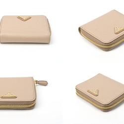 Prada Round Zip Bifold Wallet Saffiano Leather 1ML042 Pink Beige S-154560