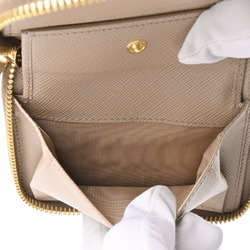 Prada Round Zip Bifold Wallet Saffiano Leather 1ML042 Pink Beige S-154560