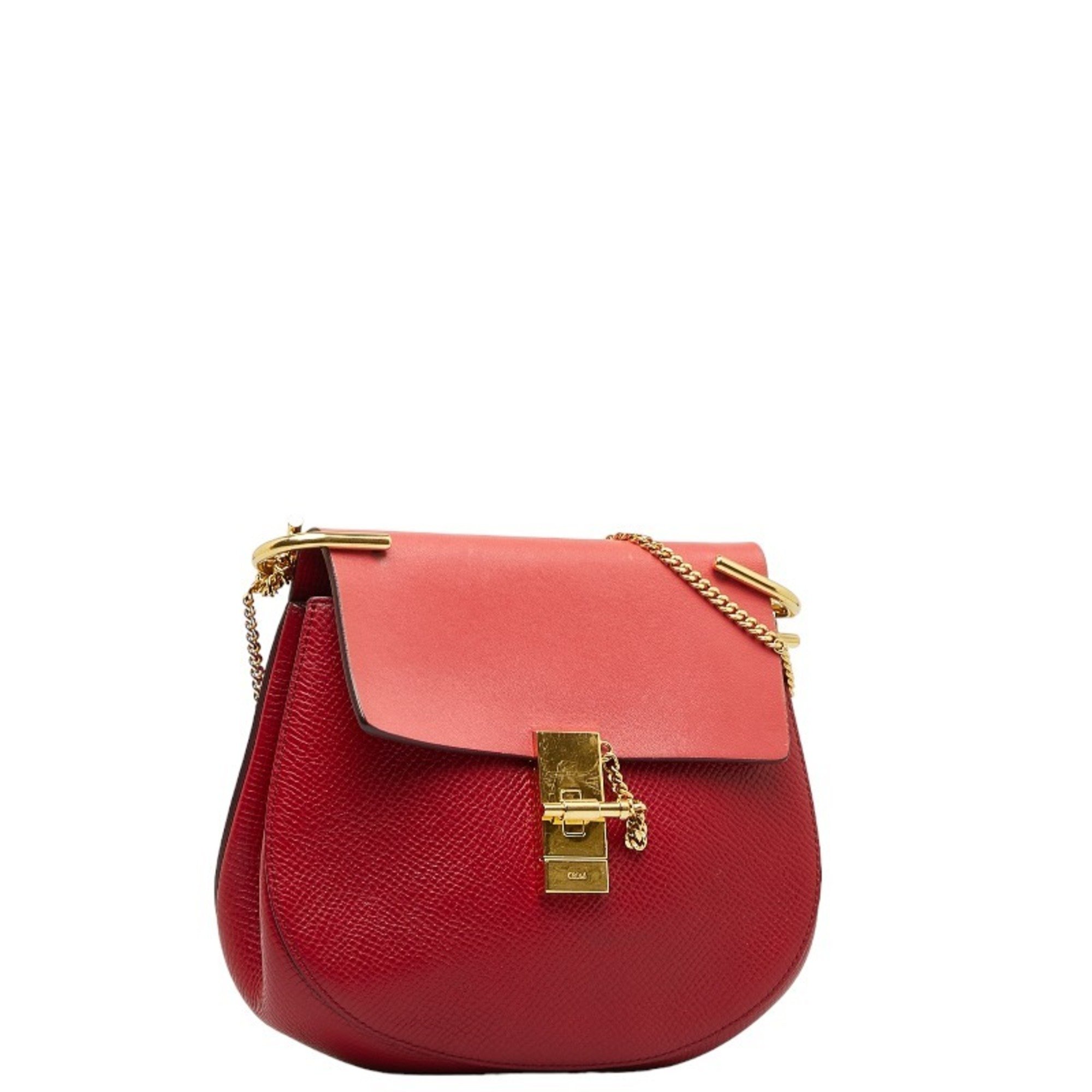 Chloé Chloe Drew Chain Shoulder Bag Red Leather Women's