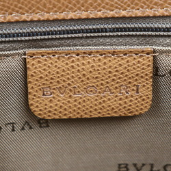 BVLGARI Shoulder Bag Leather Brown Turnlock Tote Handbag