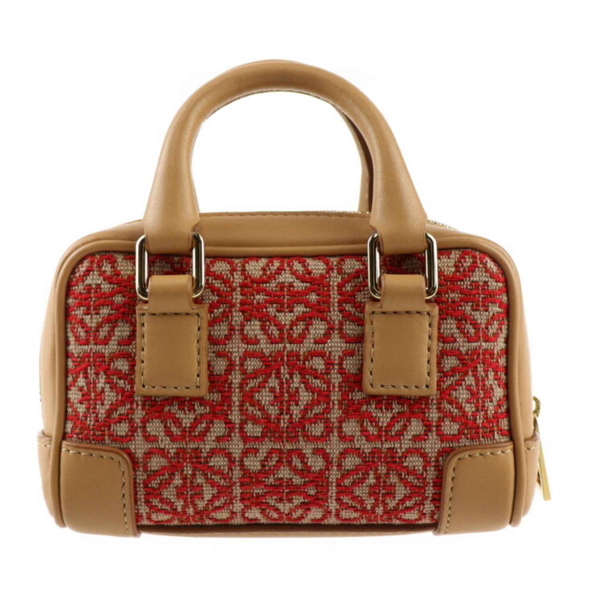LOEWE Amazona Nano Handbag A039U96X02 Canvas Calf Leather Red Light Brown Chain Shoulder Bag Pochette Pouch