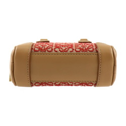 LOEWE Amazona Nano Handbag A039U96X02 Canvas Calf Leather Red Light Brown Chain Shoulder Bag Pochette Pouch