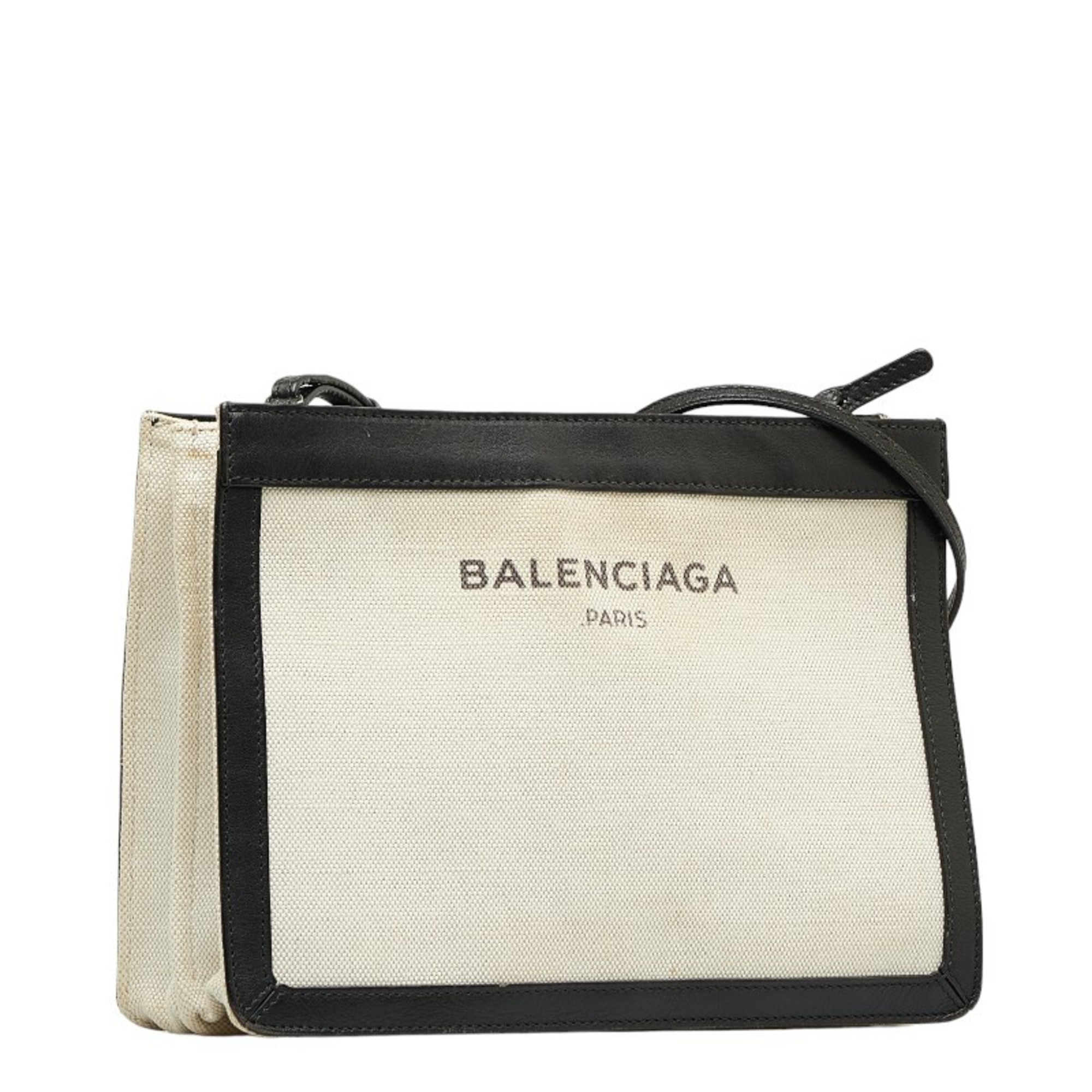 Balenciaga Navy Pochette Shoulder Bag 339937 White Black Canvas Leather Women's BALENCIAGA