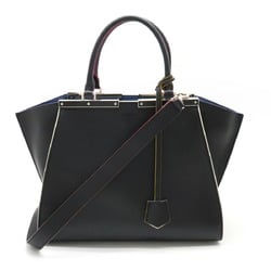 FENDI Troisajours Handbag Shoulder Bag Leather Black 8BH279