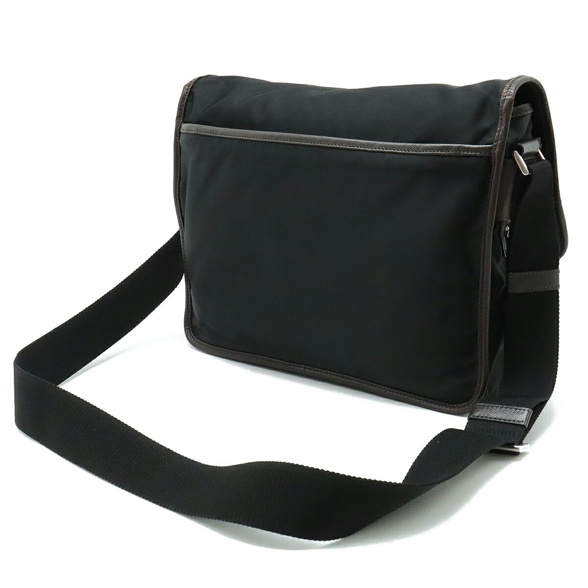 PRADA Prada Jacquard Shoulder Bag Nylon NERO Black Dark Brown VA0768
