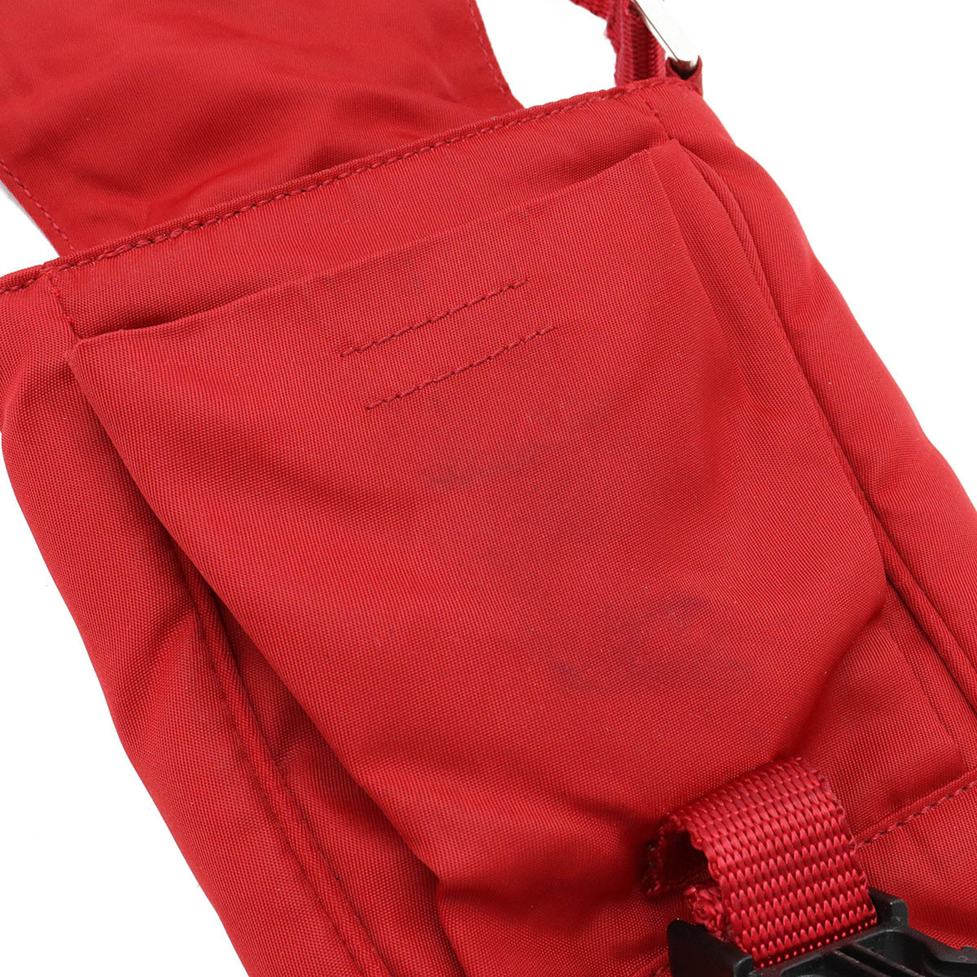 PRADA Shoulder Bag Pochette Waist Pouch Body Leather Nylon Red MV583