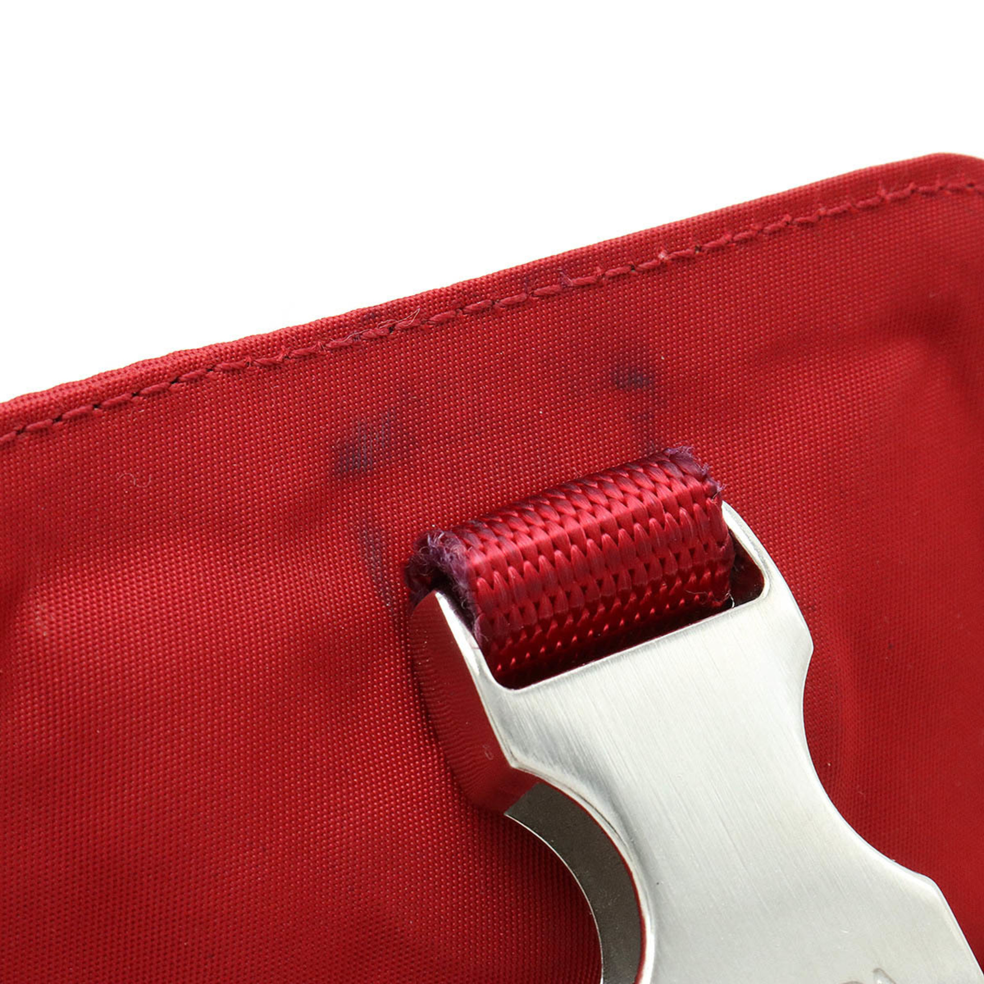 PRADA Shoulder Bag Pochette Waist Pouch Body Leather Nylon Red MV583
