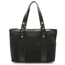 FENDI Zucchino Zucca Pattern Tote Bag Shoulder Canvas Leather Black 8BH179