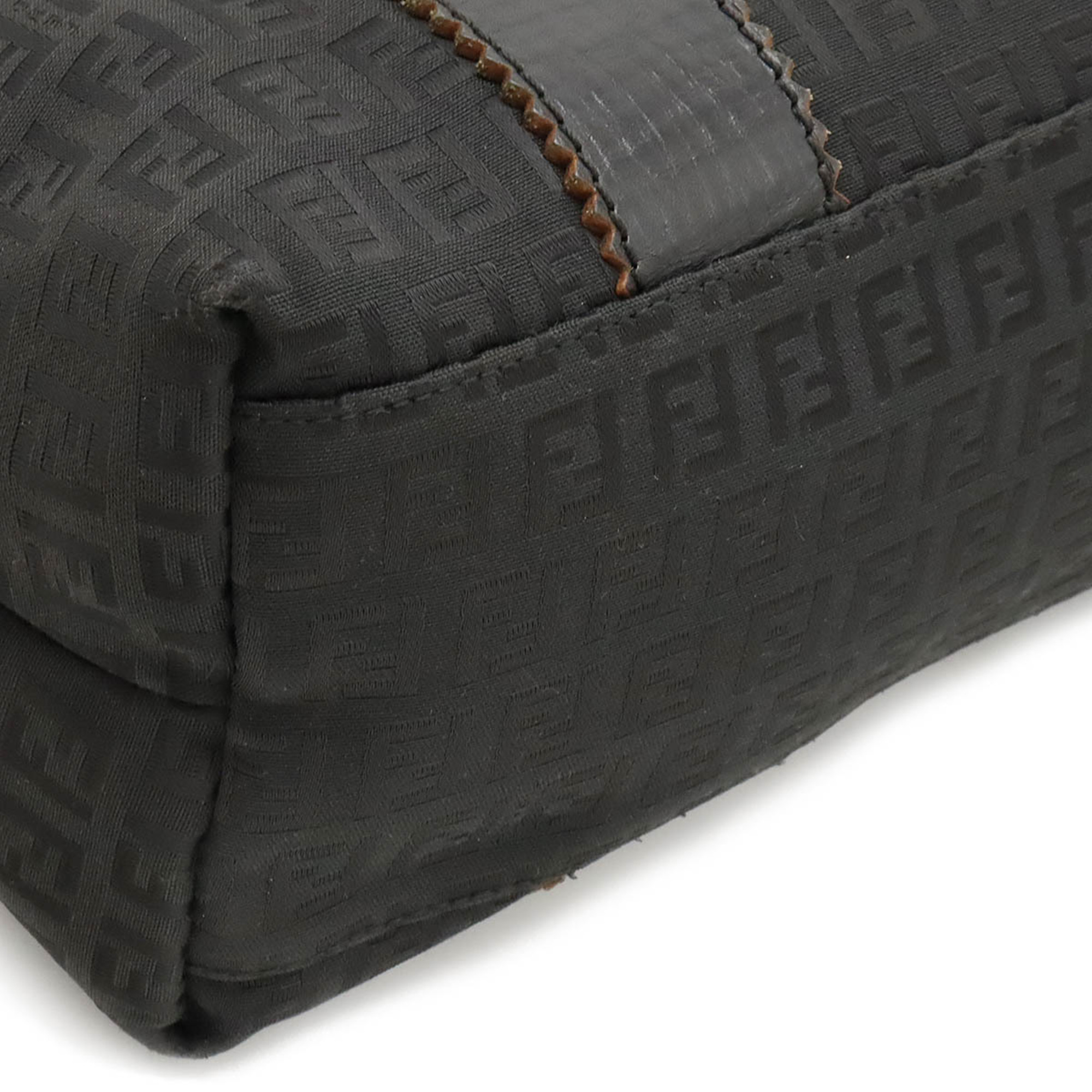 FENDI Zucchino Zucca Pattern Tote Bag Shoulder Canvas Leather Black 8BH179