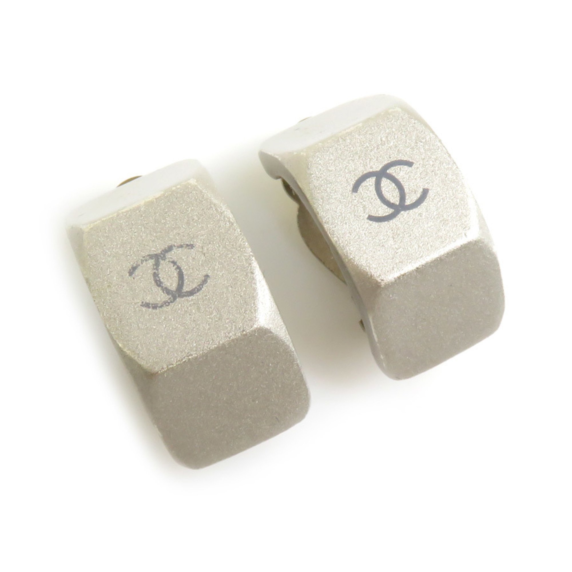 CHANEL earrings here mark metal matte silver ladies