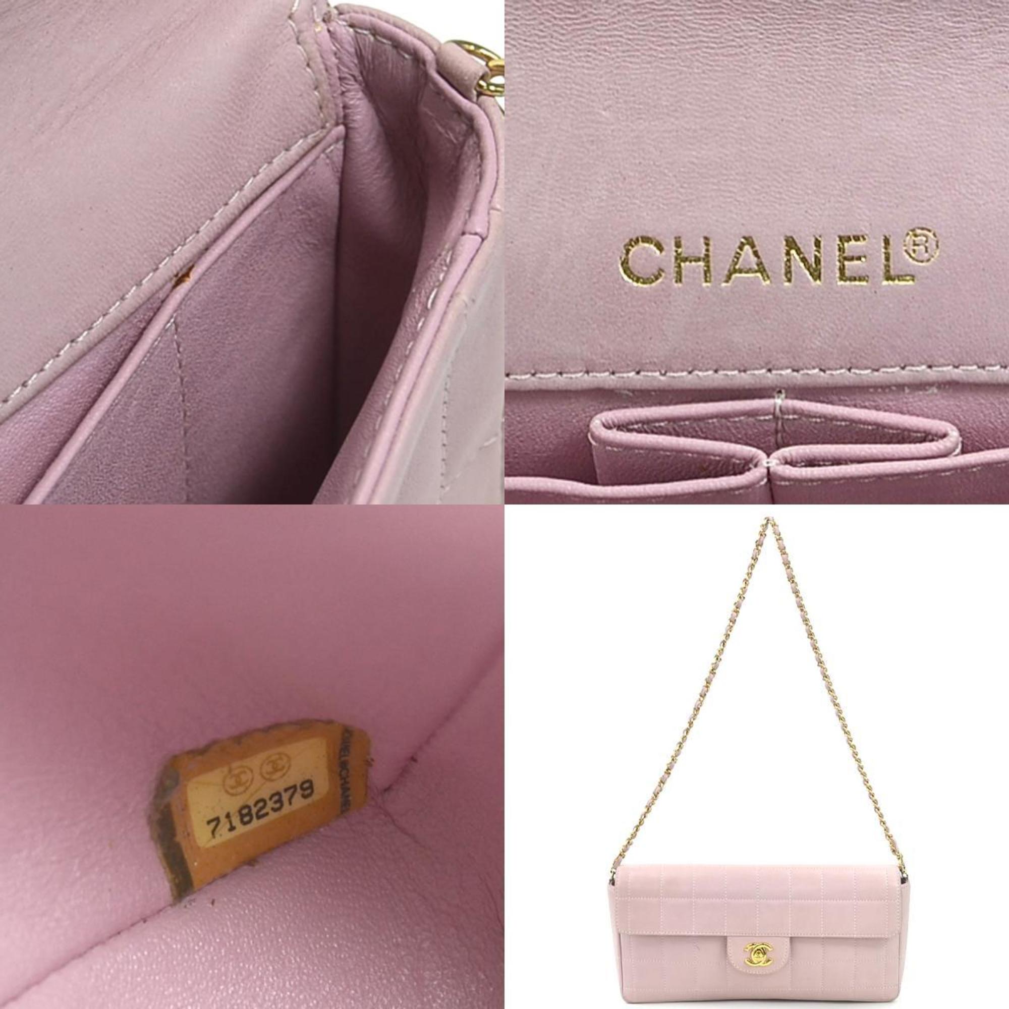 CHANEL Shoulder Bag Chocolate Bar Leather/Metal Light Pink/Gold Ladies