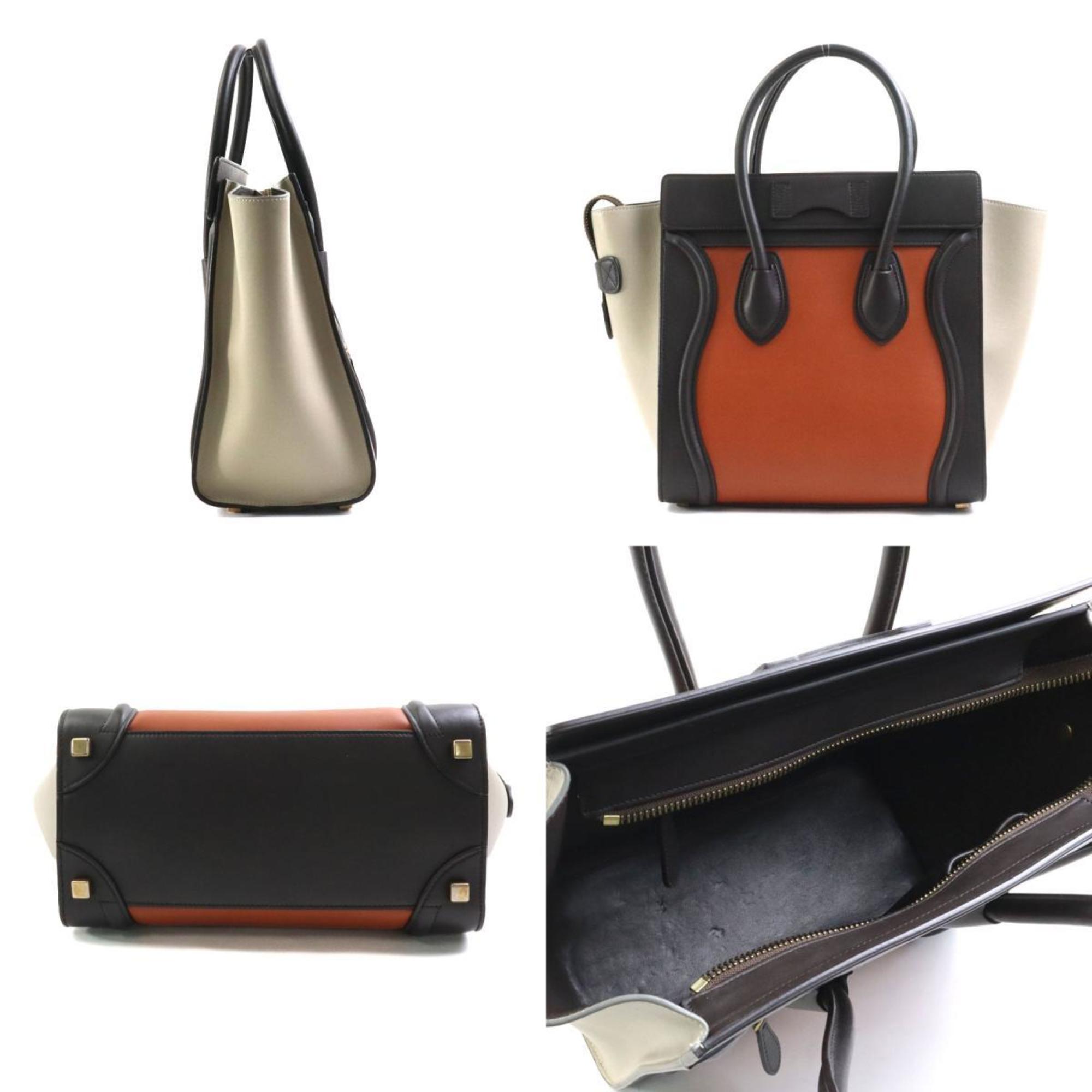CELINE Handbag Luggage Micro Shopper Leather Brown x Orange Light Beige Ladies
