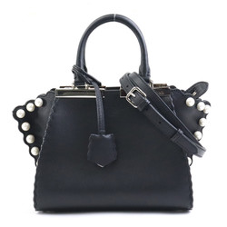 FENDI Handbag Crossbody Shoulder Bag Troisjours Leather/Fake Pearl Black/White Silver Ladies