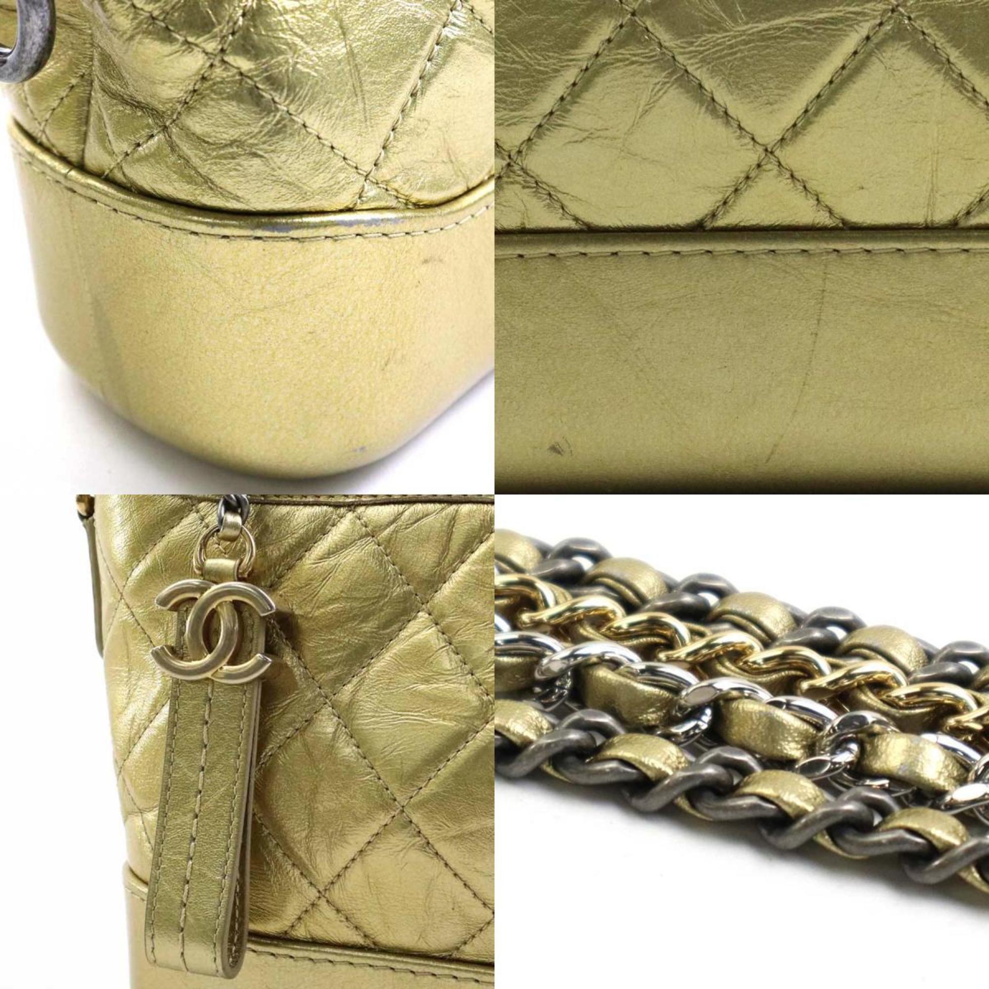 CHANEL Shoulder Bag Gabrielle Leather/Metal Gold/Silver Ladies