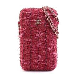 CHANEL Smartphone Case Phone Holder Tweed Pink Ladies