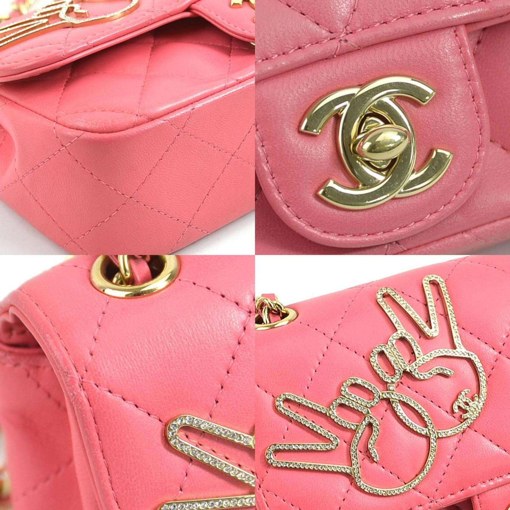 CHANEL Crossbody Shoulder Bag Matelasse Leather/Metal Pink/Gold Women's