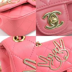 CHANEL Crossbody Shoulder Bag Matelasse Leather/Metal Pink/Gold Women's