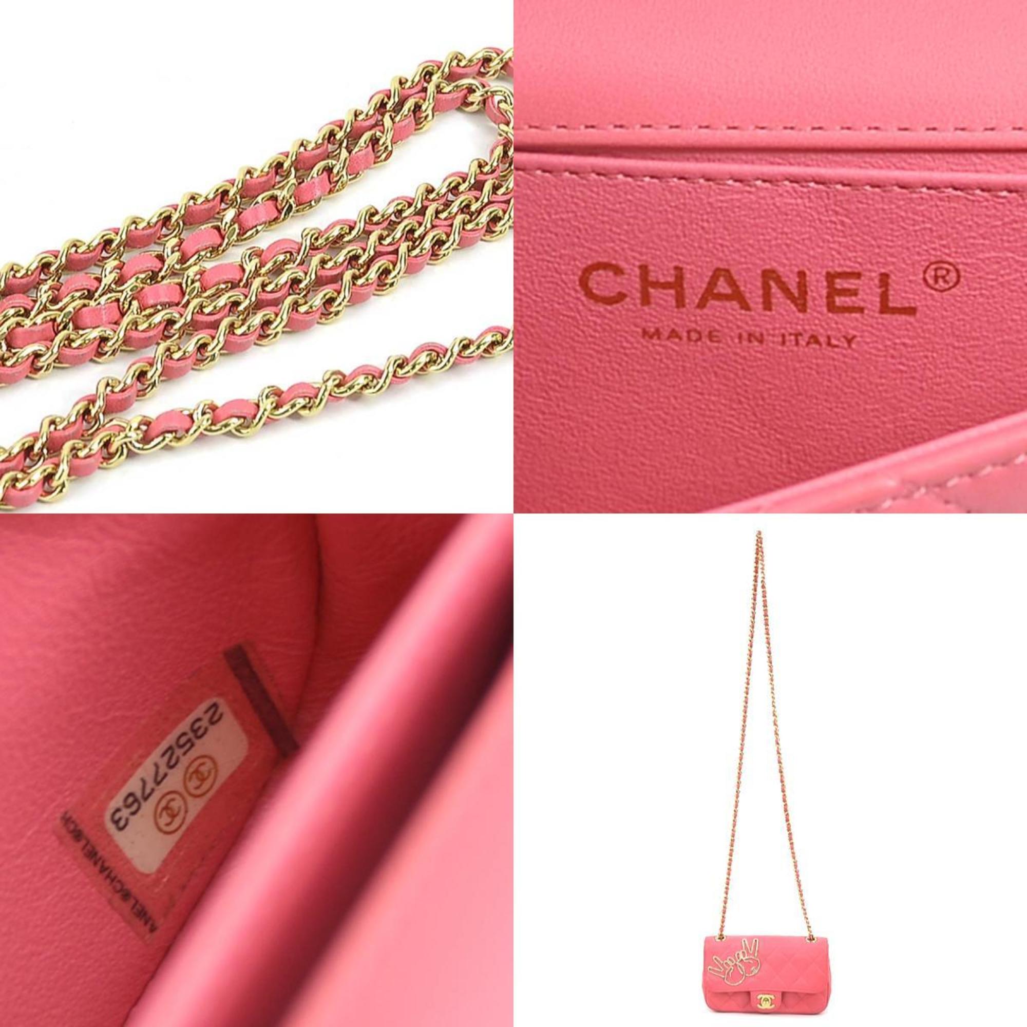 CHANEL Crossbody Shoulder Bag Matelasse Leather/Metal Pink/Gold Women's